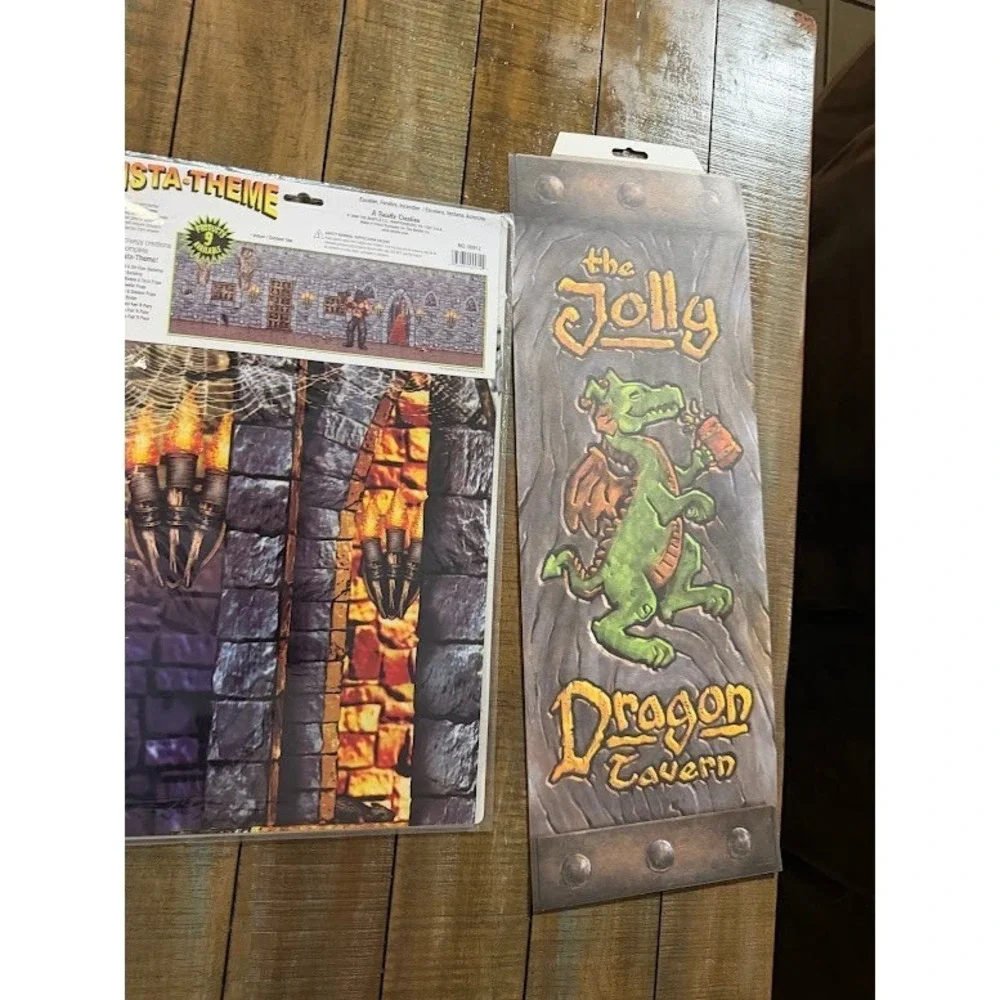 Beistle Insta-Theme Medieval Castle Props & Jolly Dragon Tavern Banner 10pc Set